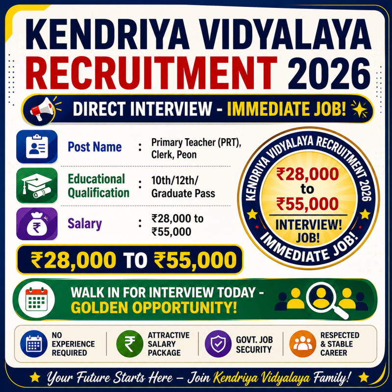 Kendriya Vidyalaya Hiring 2026 - Online Applications for Educators & Support Staff